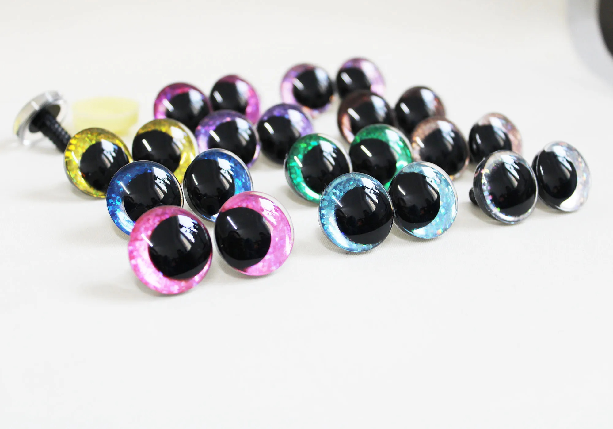 20szt 12mm-35mm 3D COMICAL ROUND GLITTER TOY EYES WITH WASHER COLOR OPTION-B11