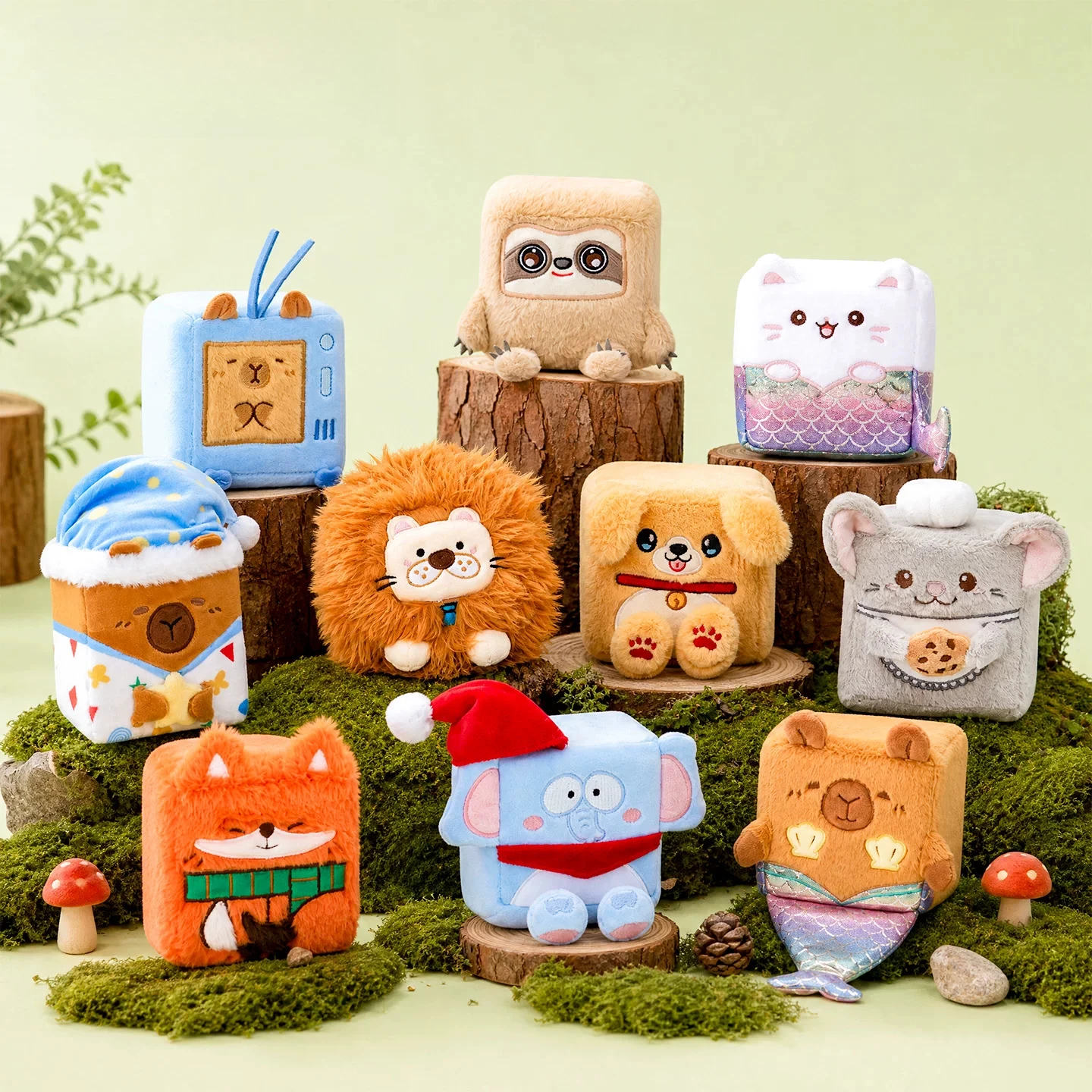 Original Cube Animal Plush Toy Kawaii Creative Lion Elephant Capybara Sloth Plush Decompression Doll Pendant Children's Gift