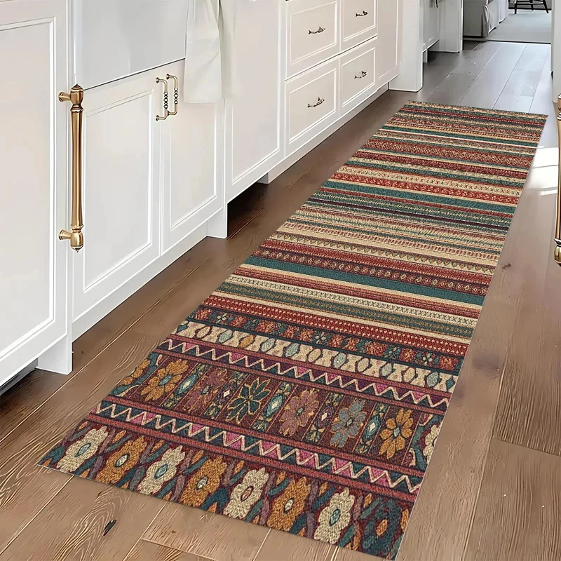 VIKAMA Geometric Tribal Runner, Vintage Non-Slip & Washable Carpet for Hallway, Corridor Home Decor