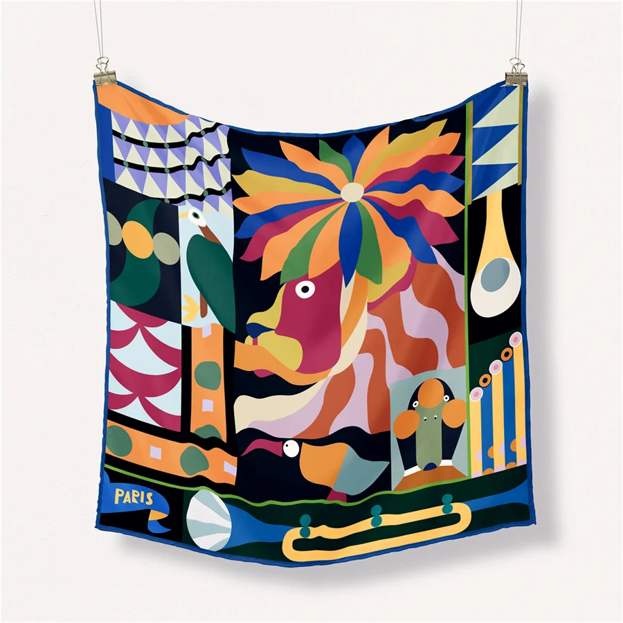 53CM Designer Twill Silk Scarf Women Shawl Floral Summer And Spring Print Stoles Square Bandanna Kerchief Female Foulard muffler