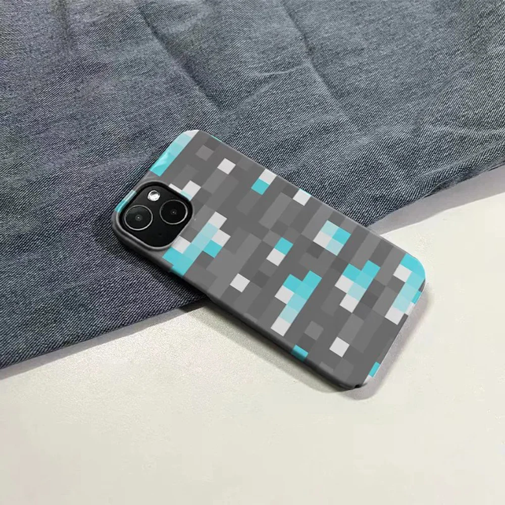 Pixel Block Cartoon Game Phone Case for iPhone 16 15 14 13 12 11 Pro Max XS XR XSMax 6 7 8 Plus Glossy HD Hard PC Cover