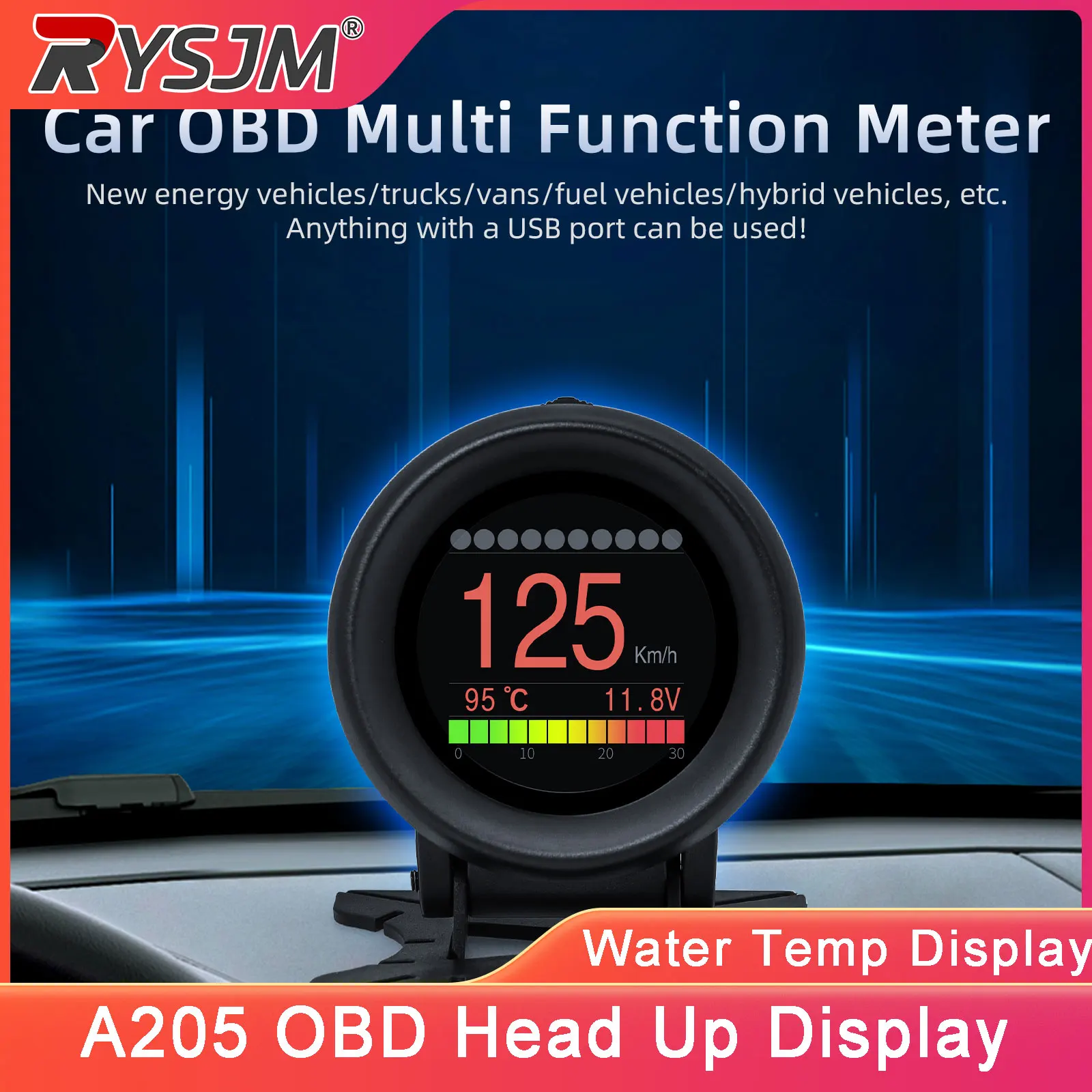 A205 Car Speedometer HUD On-Board Computer Car OBD2 Head Up Display Digital Meter RPM Tachometer Speedometer Display