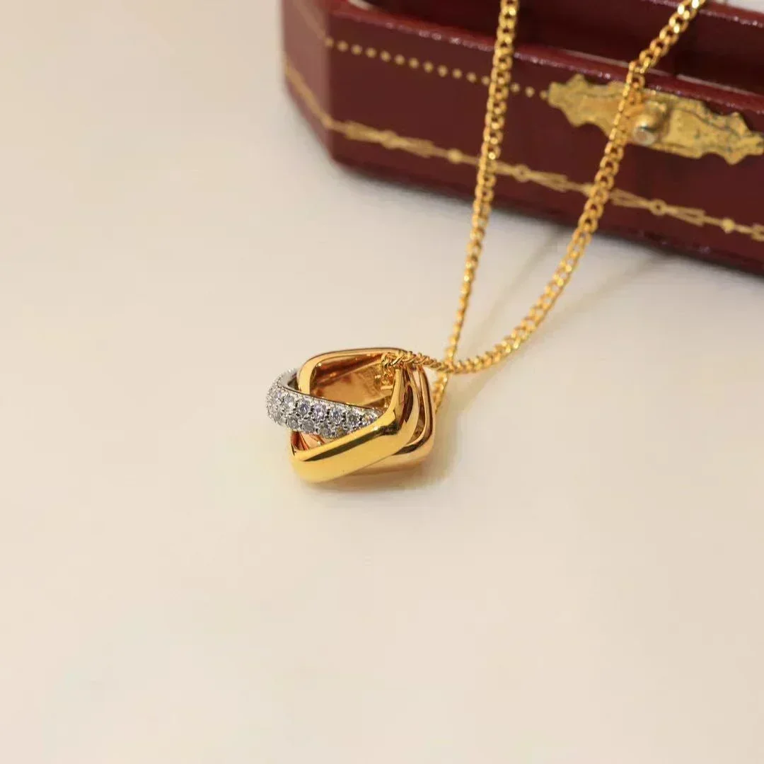 

2025 New Exquisite S925 Silver CT Women's Necklace - Three-Ring Three-Color Diamond, Fashionable Jewelry Gift