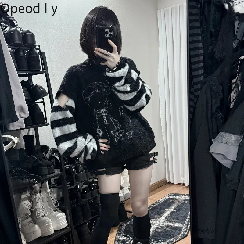 

Y2k Subculture Japanese Original Lolita Turtleneck Zipper Sweater Punk Wind Cute Girl Detachable Sleeves Versatile Sweater