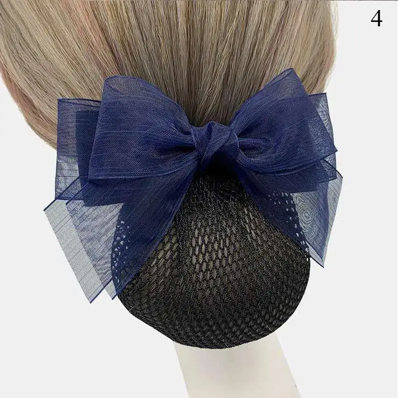 Women Hair Net Hairpins Bow Hair Bun Cover Snood Net Barrettes Flight Attendant Ribbon Hair Clip Bowknot Hair Accessories