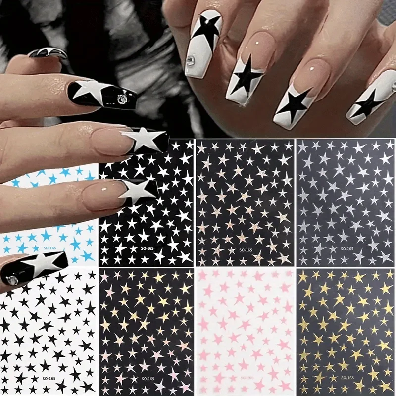 4/8 Stück Y2K Pentagramm Nagelaufkleber, Punk-Stil Spiegelglanz mit Stern-Hot-Stamping, Spitze Nagelsticker