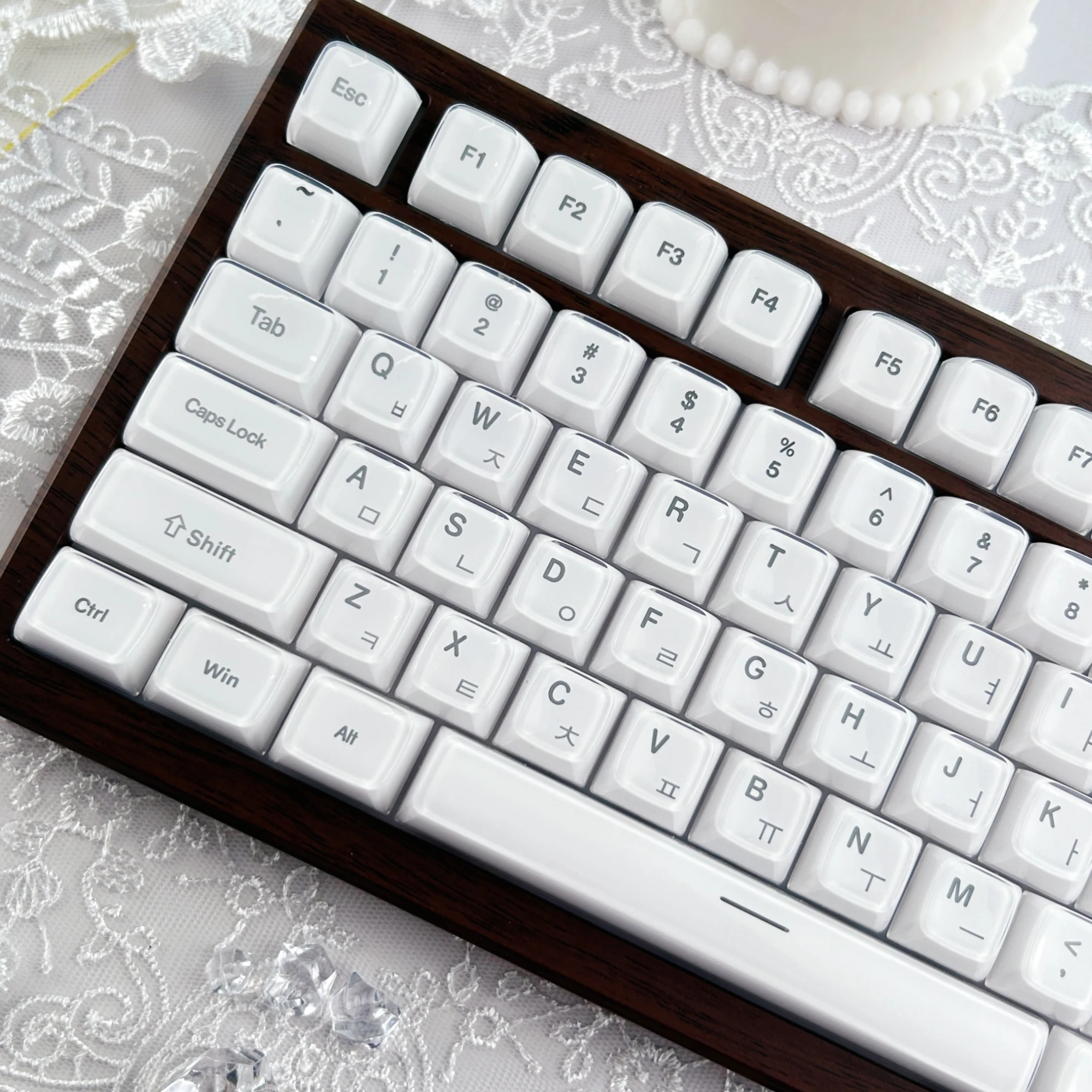 MAIMOOO White Crystal Hangul Keycap PC Material Translucent 132Keys Korean/Russian/English Jelly Keycaps for Mechanical Keyboard