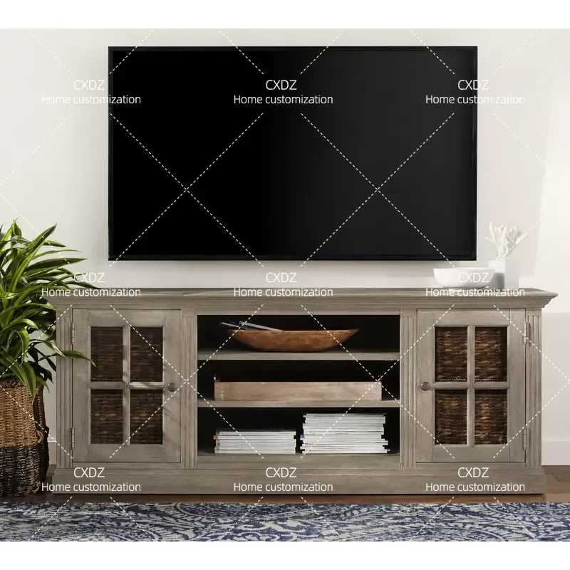 Rural Simple Eco Friendly Solid Wood Living Room Small Apartment Custom TV Cabinet Floor Stand Audio Visual Storage Unit