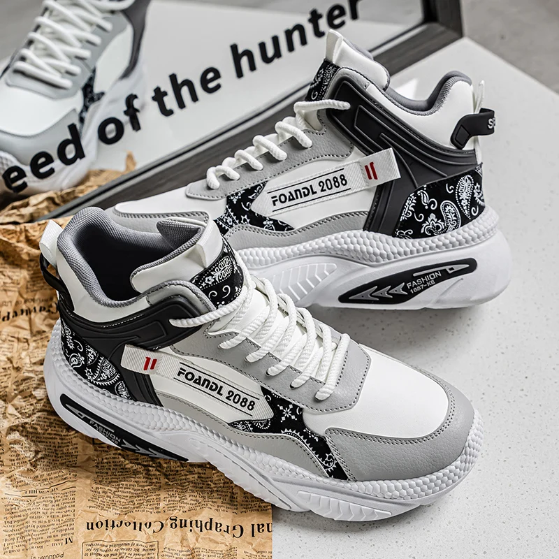 Mens Walking Shoes 2026 Autumn New High Top Comfortable Anti Slip Basketball Tennis Running Sports Leisure Sneakers for Man