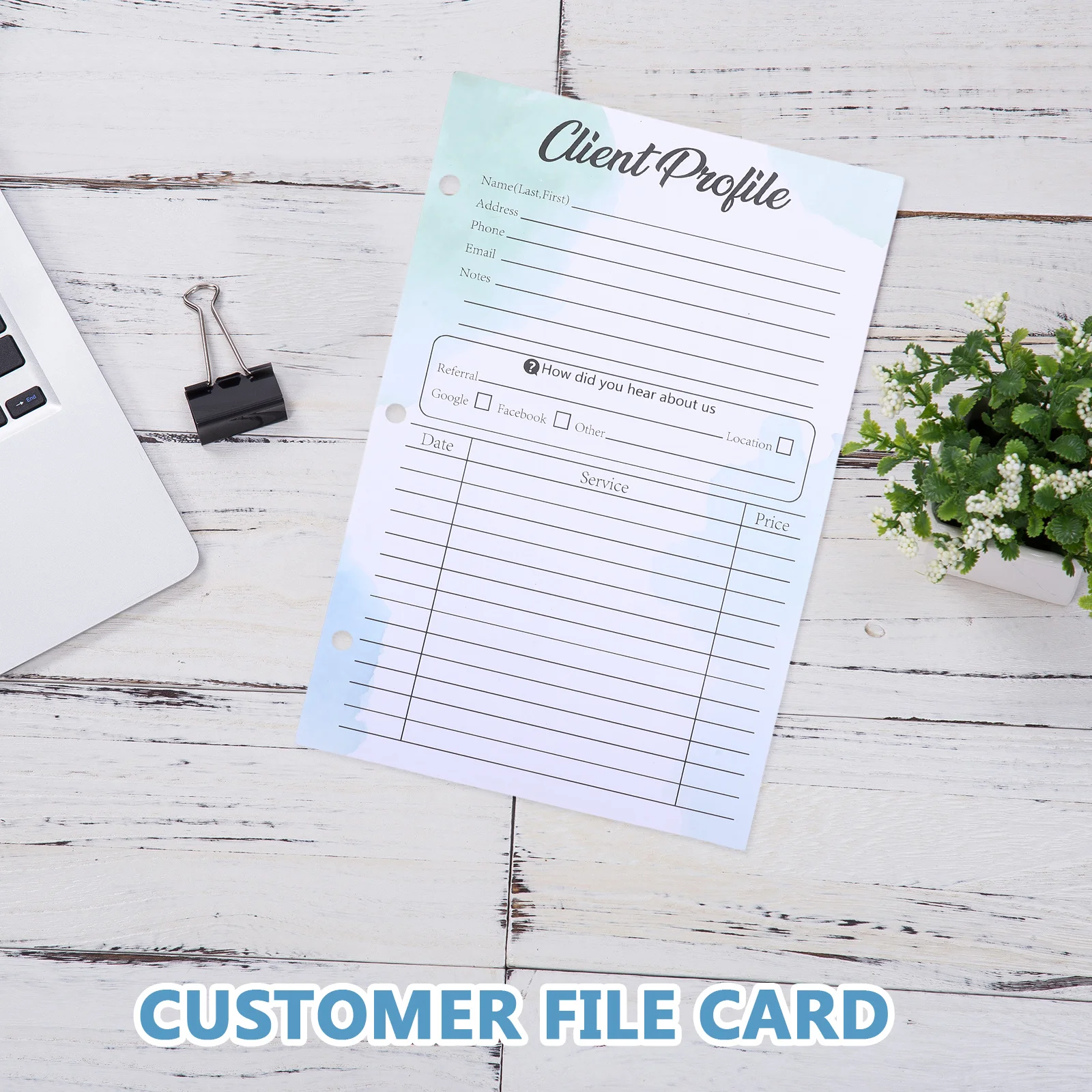 50pcs Client Profile Cards With Holes For Binder Use Compatible Information Record Sheets Salon Business Organization File