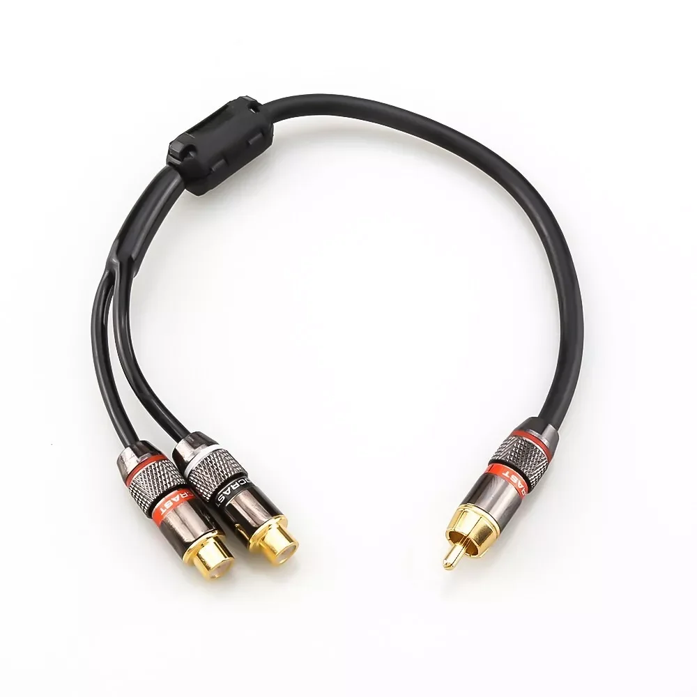 

30 см позолоченный RCA-папа на 2 женских аудио Y-образный разветвитель-переходник RCA-кабель
