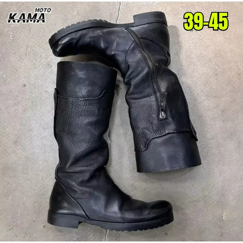 High Top Round Toe Motorcycle Boots for Men Thick-Soled Side Zipper Chelsea Boots Males Booties British Style Men's Boots