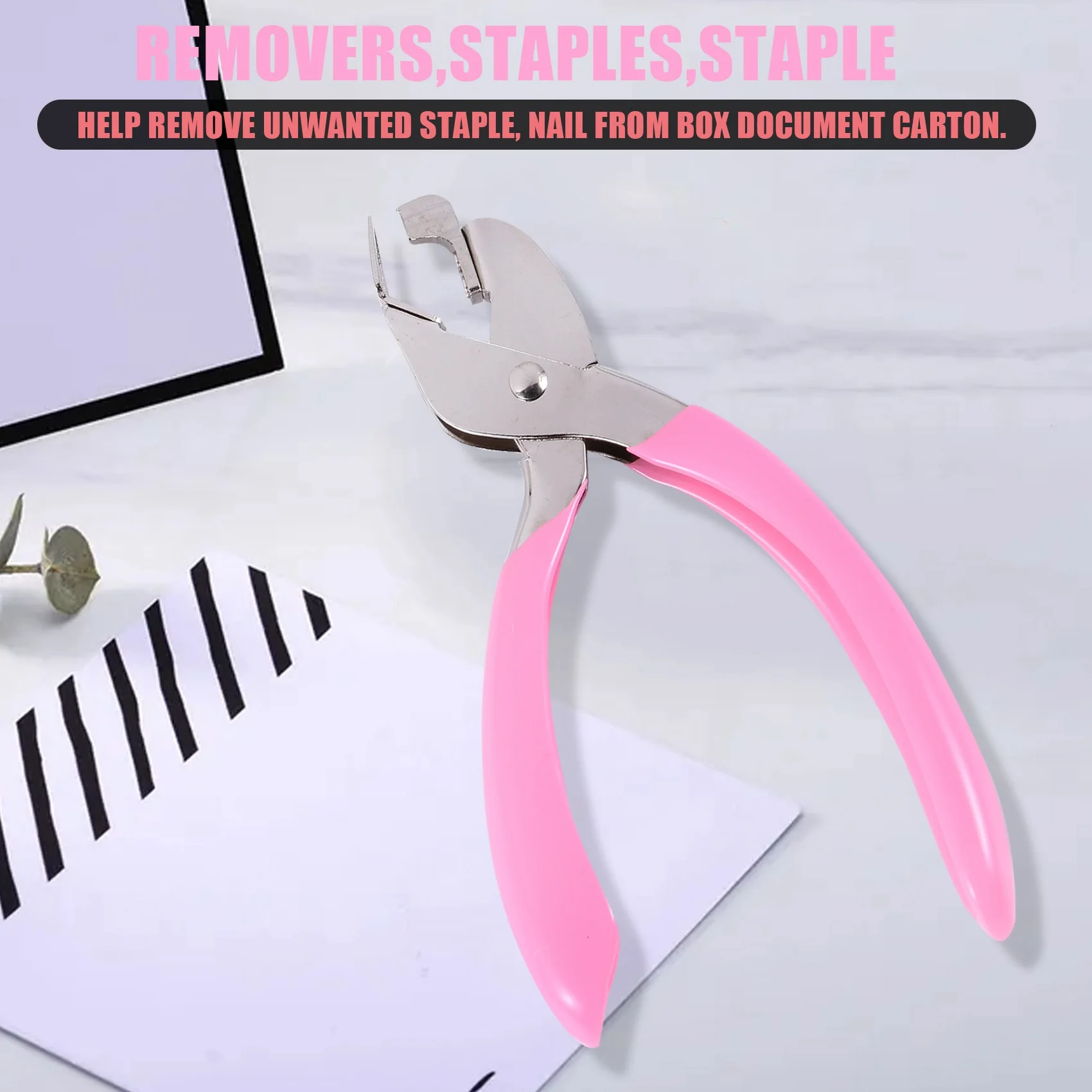 Handheld Staple Remover Lifter Opener Spring-loaded Staple Puller for Office School Home Use (Pink)