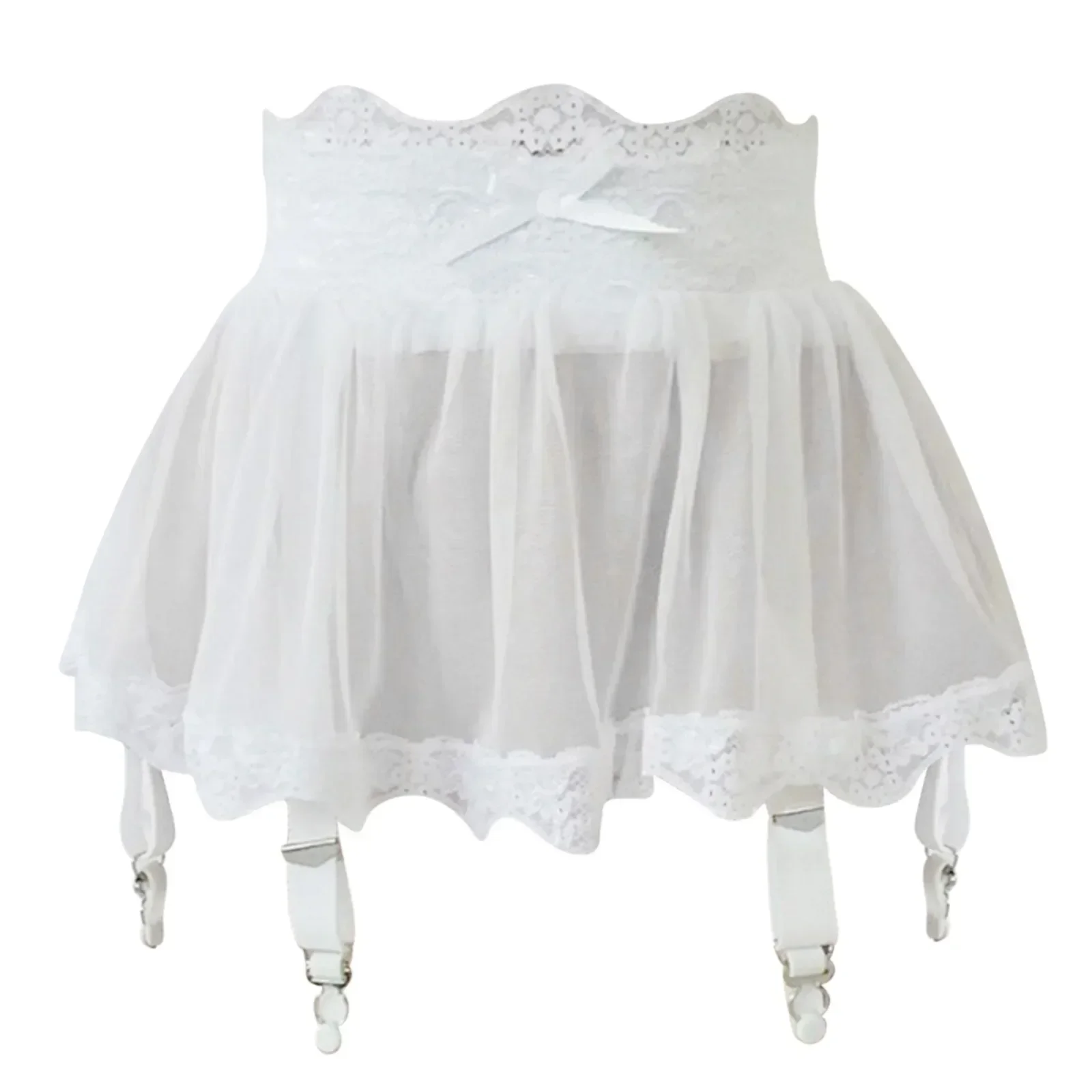 Robe courte en dentelle taille haute pour femme, mini jupe sexy, ceinture de jarretelles, robe réglable avec bas de lingerie pour femme à quatre boutonnage