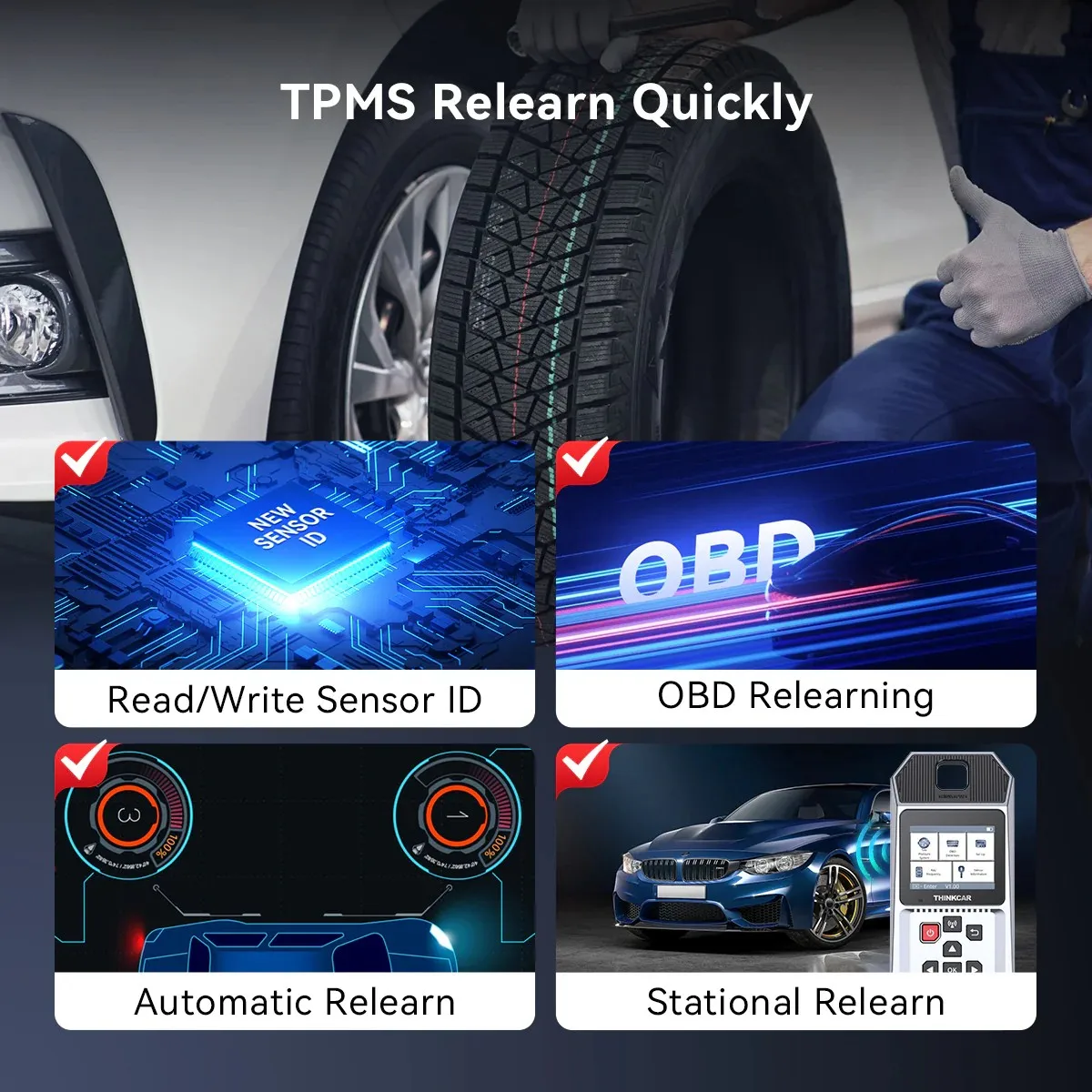 V2.04 THINKCAR TP T90 Pro TPMS PK MUCAR T90 Activation Tool OBD2 Car Diagnostic Programmer Tire Pressure Sensor Service Tool