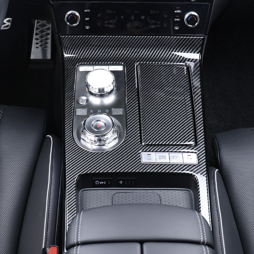 ألياف الكربون شريط وحدة التحكم المركزية لوحة ملصق والعتاد التحول غطاء ل Genesis G80 2025 اكسسوارات LHD #5