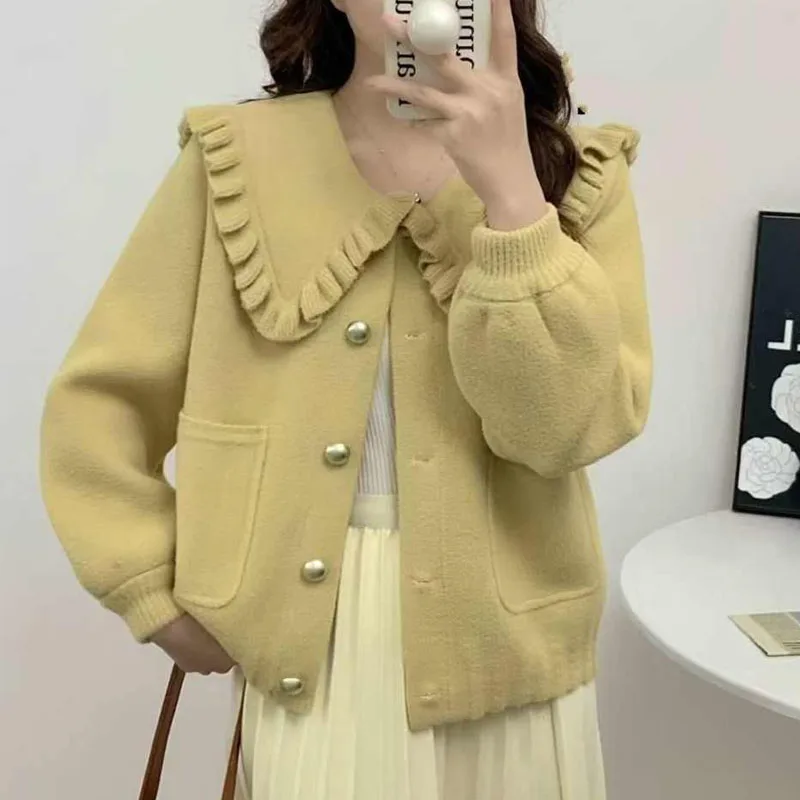 Jaquetas femininas nova manga longa gola boneca jaqueta feminina preto elegante casaco feminino chaquetas de mujer q2180