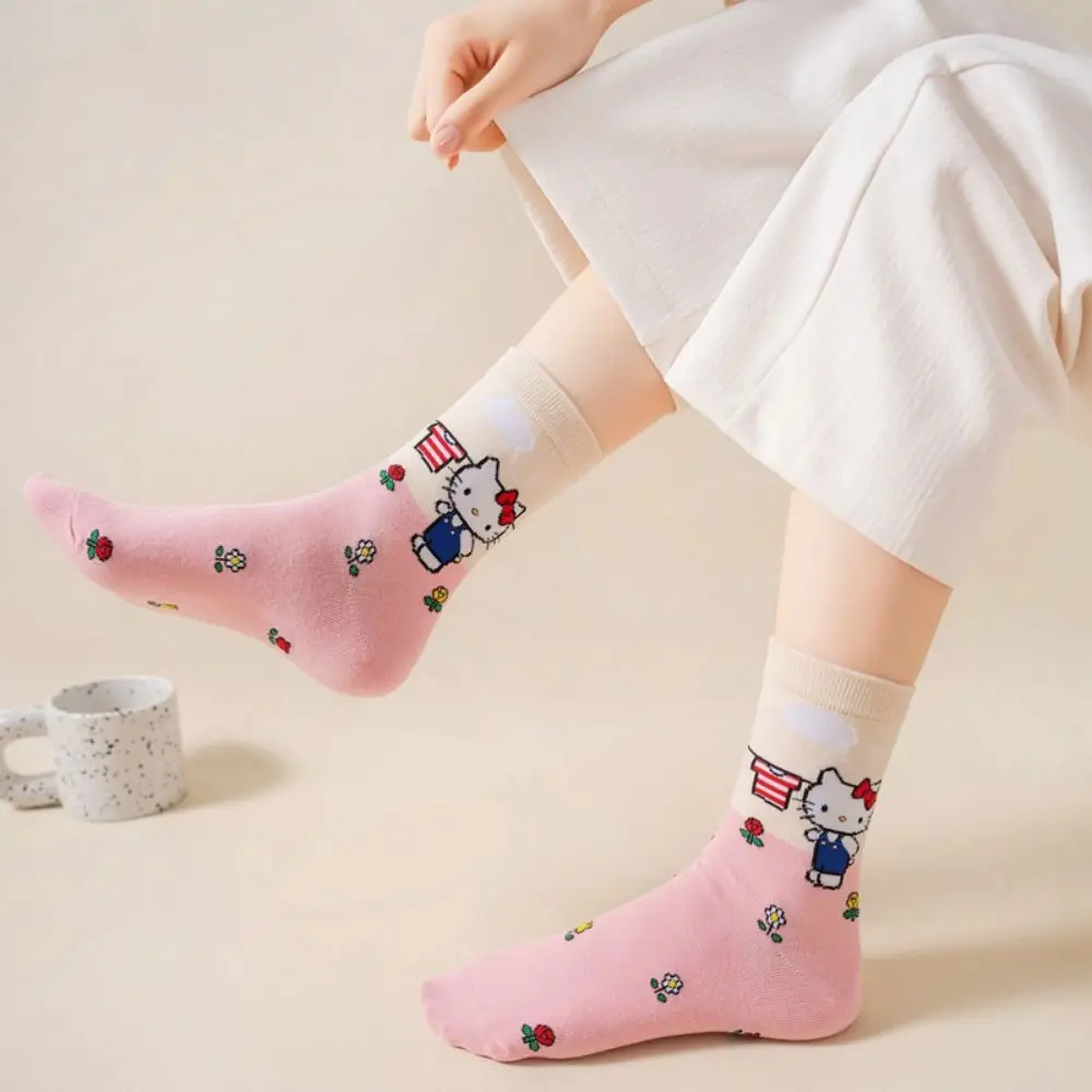 Sanrio Cotton Socks Cartoon Cinnamoroll My Melody Kuromi Pochacco Printed Mid Tube Winter Socks 1 Pair Sweet Girls Sock