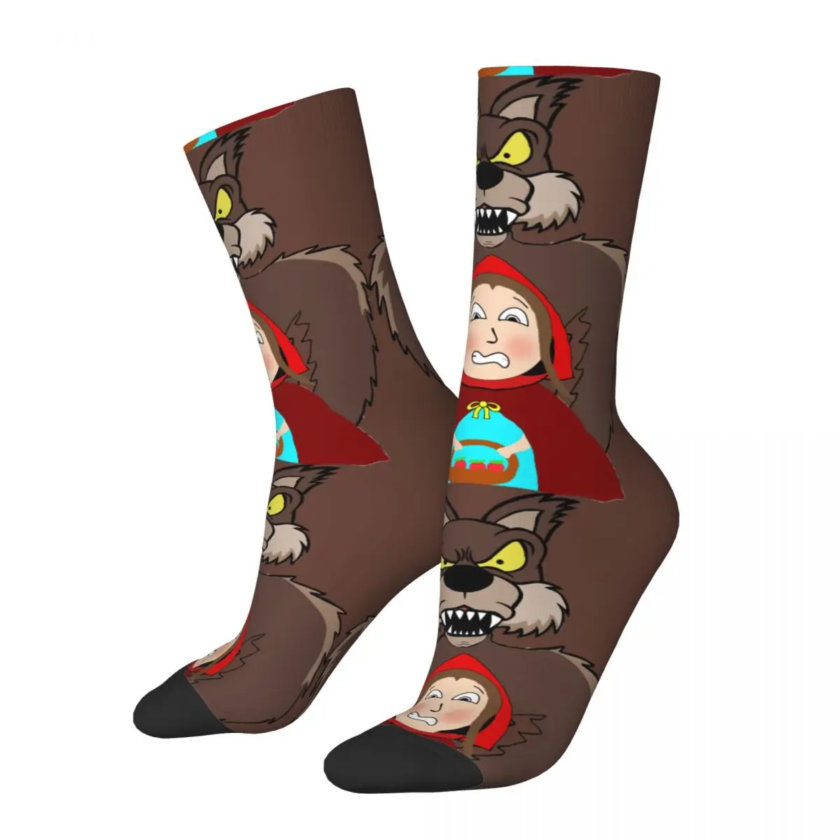 

Funny Happy Men's Compression Socks Bad Wolf Retro Harajuku Little Red Riding Hood Hip Hop Novelty Seamless Crew Crazy Sock