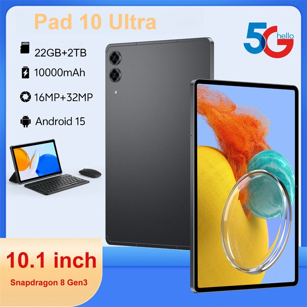 

2026 New Pad 10 Ultra 10.1 inch Global Version Android Tablet 10000mAh Battery 22GB+2TB Tablets 4G 5G Dual SIM WIFI For Kids PC