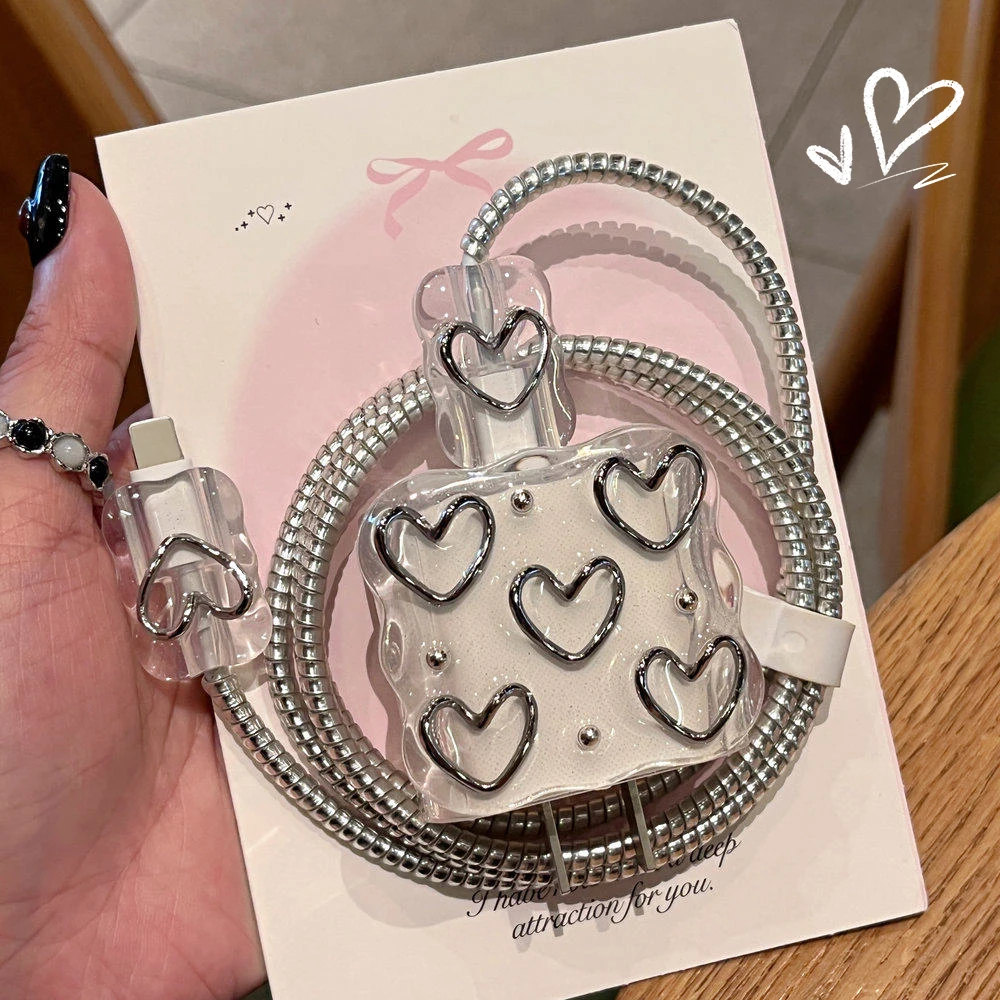 5pcs/Set Love Heart Star Charger Cable Protector Case For iPhone 17 16 Pro Max 18W 20W Silicone Charging Head Protection Cover