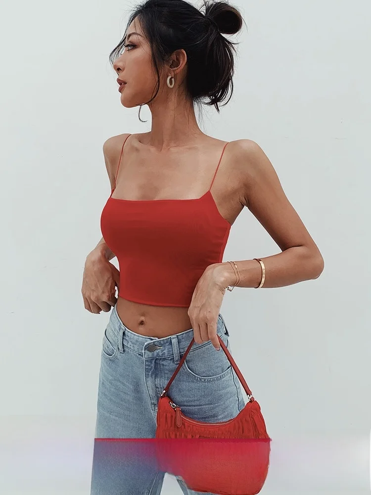 

ITSNIKAR Red Strapl Vest Women's Flat Mouth Tube Top Removable Chest Pad Wrapped Chest Outdoor Wear Slimming Polyester Fiber