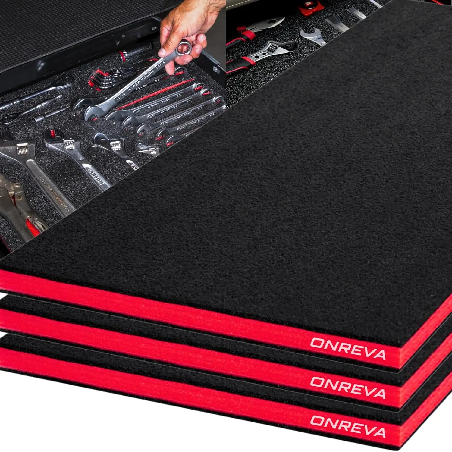 

48x24x1 Inch 3Pack Tool Box Foam Inserts, Customizable Polyethylene Sheets for Cases, Shadow Organizer, Red with Black