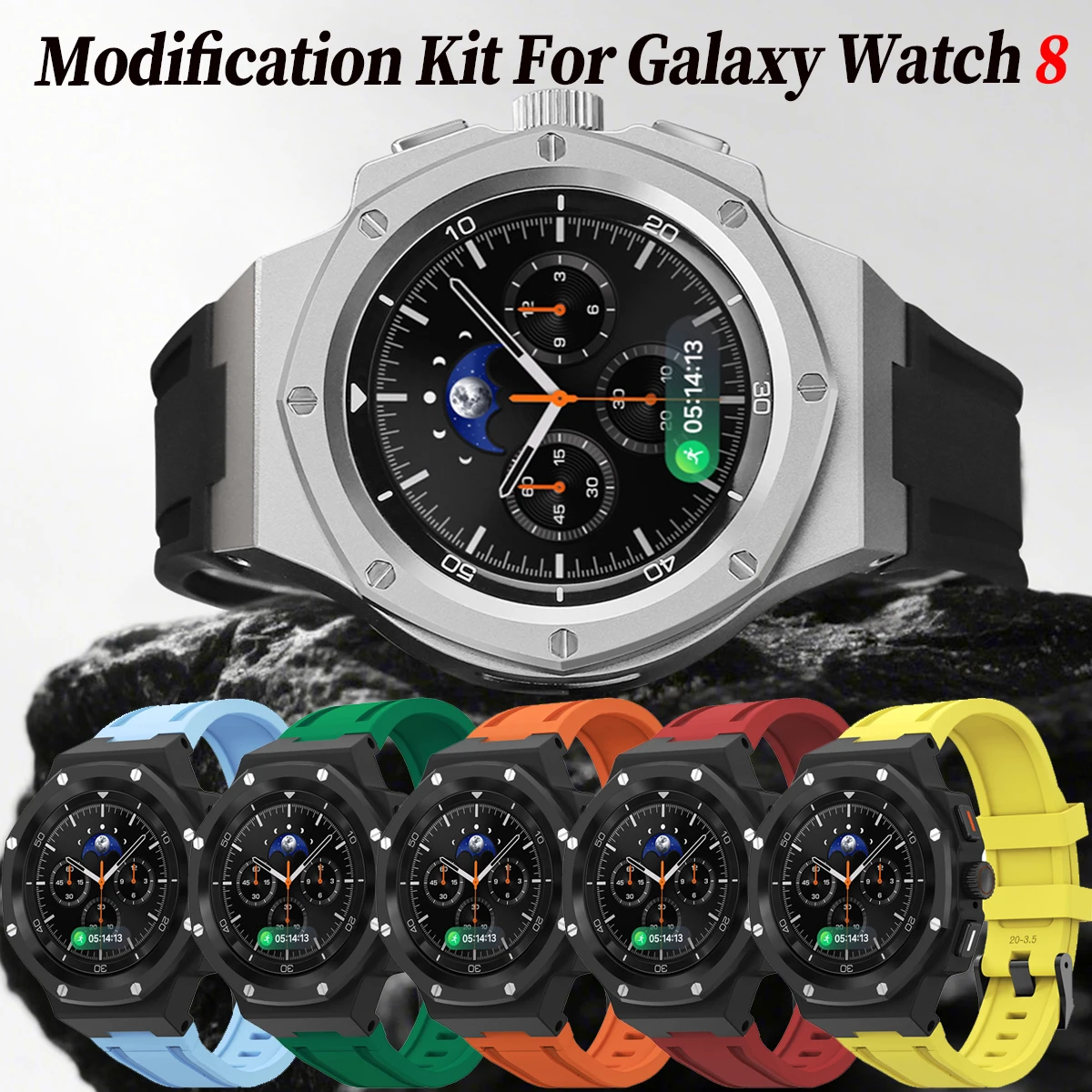 Modification Kit For Samsung Watch 8 40mm 44mm 8Classic 46mm Luxury Metal Case Rubber Band For Watch 8 Refit Kit Accessories