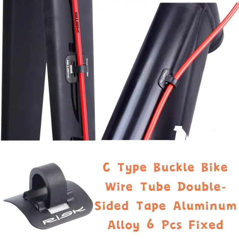 RISK Bicycle Cable Holder C Type Buckle Bike Wire Tube Double-Sided Tape Aluminum Alloy 6 Pcs Fixed Mount Riding Parts