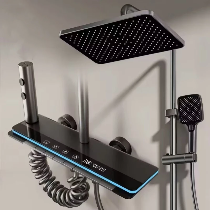 【Stock local】 Ensemble de douche avec affichage numérique de la température, système de robinetterie de douche, eau chaude et froide, lumière ambiante, robinet de salle de bain, pommeau de douche