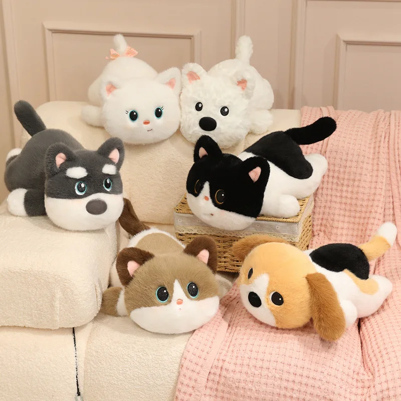 

25-45cm Cute Chubby Puppy Cat Dolls Throw Pillow Soft Stuffed Animals Round Husky Plush Toys for Girls Kids Gifts Home Decor