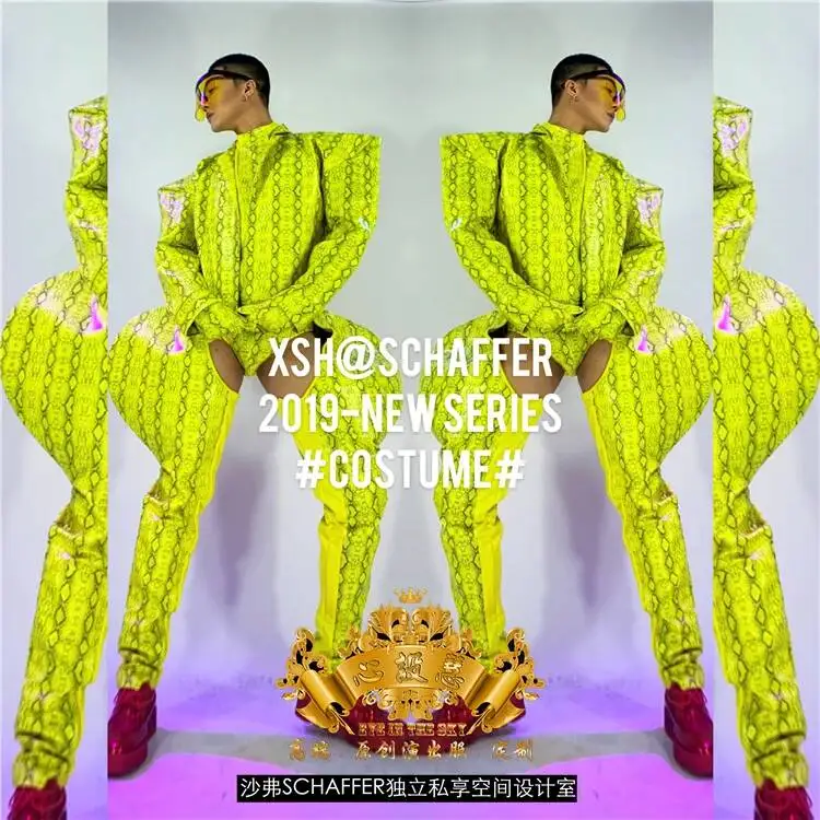 

Костюм для выступлений SCHAFFER GOGO с дизайном «Сердце ночного клуба» и принтом под змеиную кожу для мужчин, альтернативный костюм для модных показов и Хэллоуина