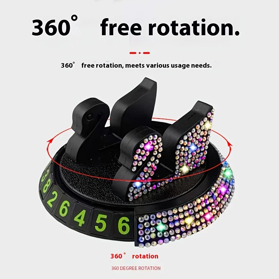 Beautiful multifunctional car phone holder with temporary parking phone number sign, cute cartoon 360° rotating phone navigation