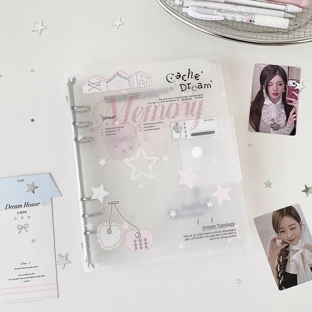 A5 Size Loose Leaf Binder Cover 3 Inch Width Clear Transparent Photocard Collection Shell Ring Type Binding Polka Dot Pattern