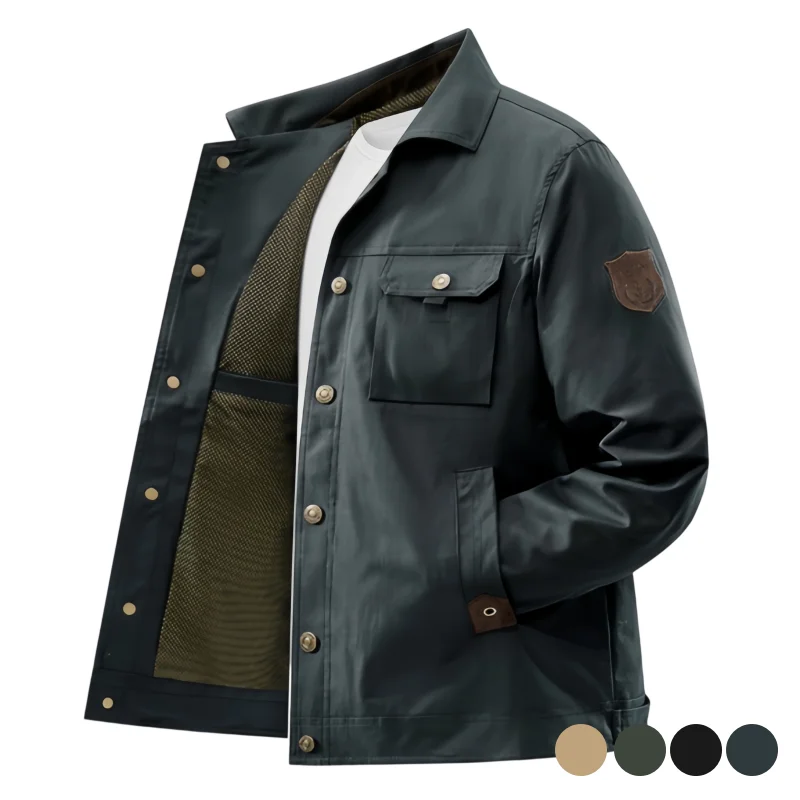 American Retro Workwear Jacket for Men, New Autumn Style, Casual Loose Fit, Turn-Down Collar, Multi-Pocket, Solid Color Coat, Men's Top