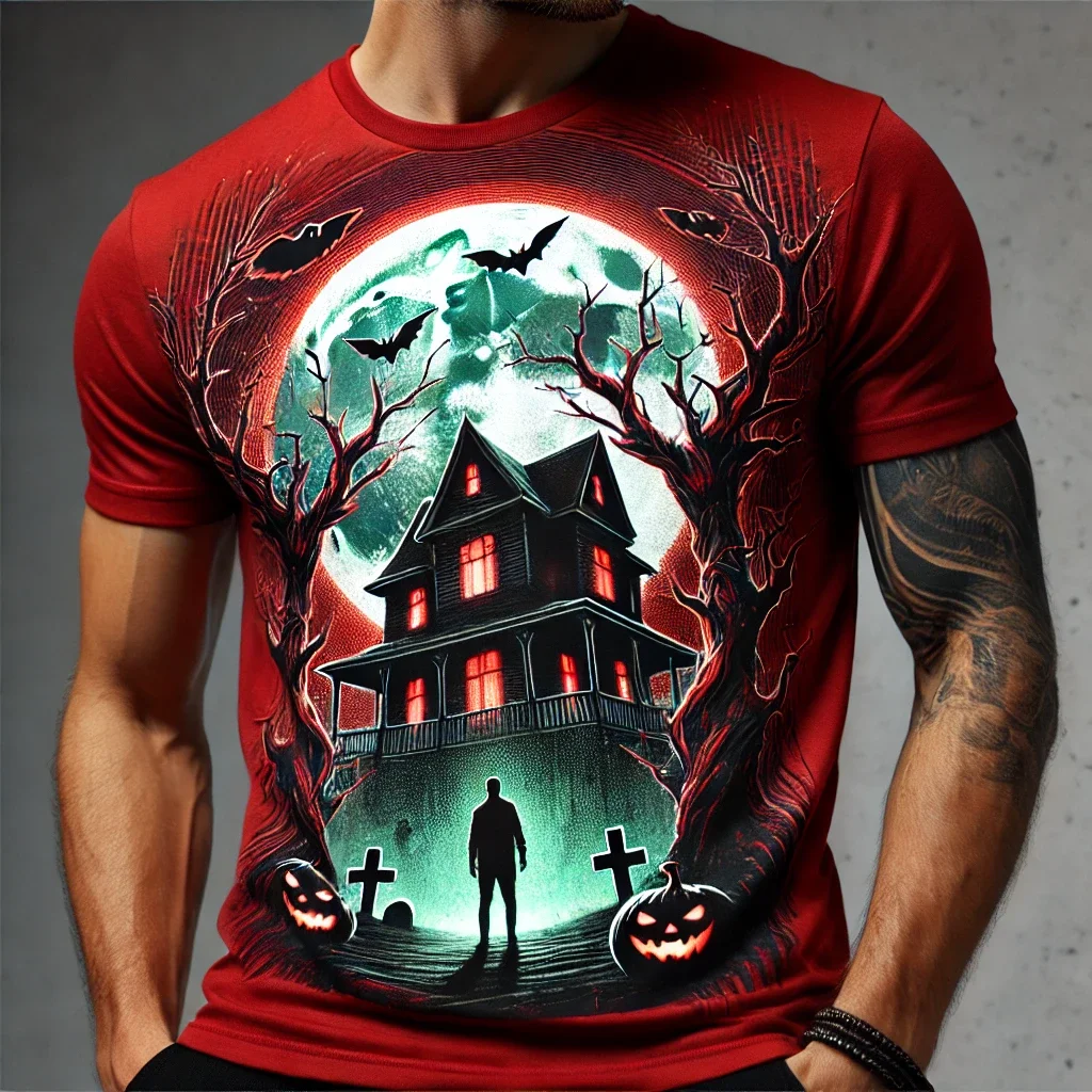 2024 Halloween Short-sleeved T-shirt Casual Men Scary Loose Harajuku Street Halloween T-shirt Top Oversized Men\'s T-shirt