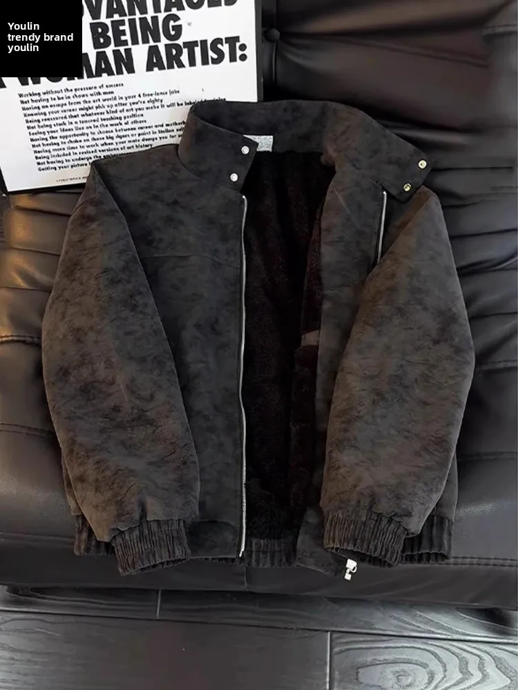 

Мужская зимняя куртка из искусственной кожи с начесом, утепленная, свободного кроя, повседневная, теплая, молодежная