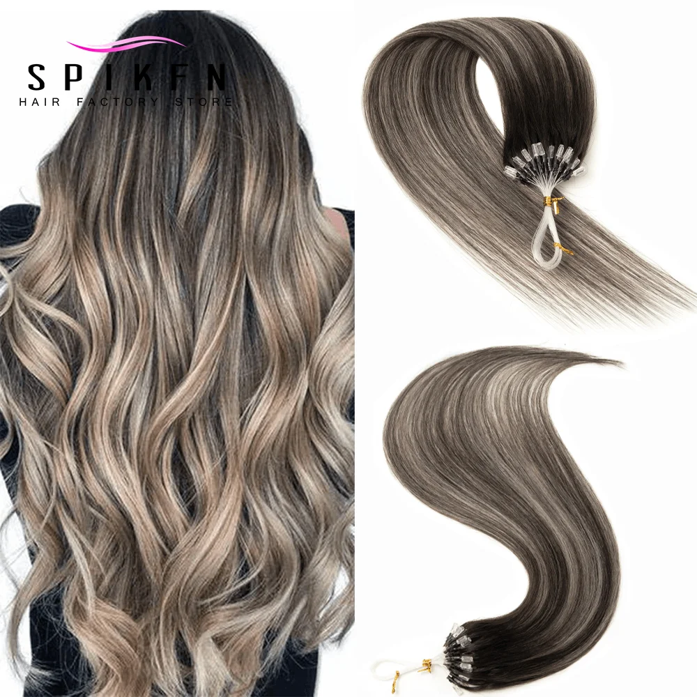 

T1B-1001 Micro Loop Hair Extensions Real Natural Straight Micro Ring Link Hair 12"-24" Loop Ring Human Hair Extension