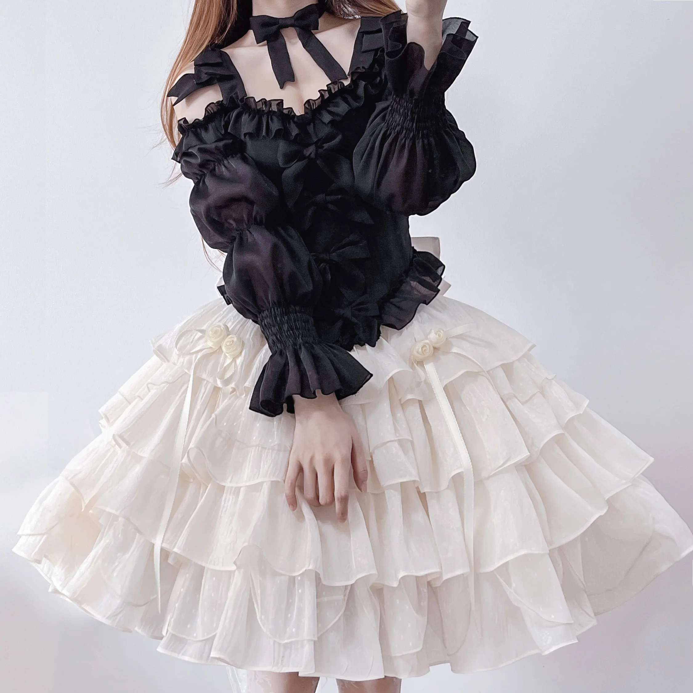 Robe de princesse Lolita Sweet Flower Marry Girl, robe de gâteau à manches longues, ensemble élégant, 03/op, nouveau