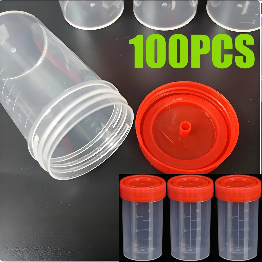 

100 шт. 60 мл одноразовые пластиковые стаканчики для образцов мочи, контейнеры для бутылок с образцами для медицинского лабораторного тестирования