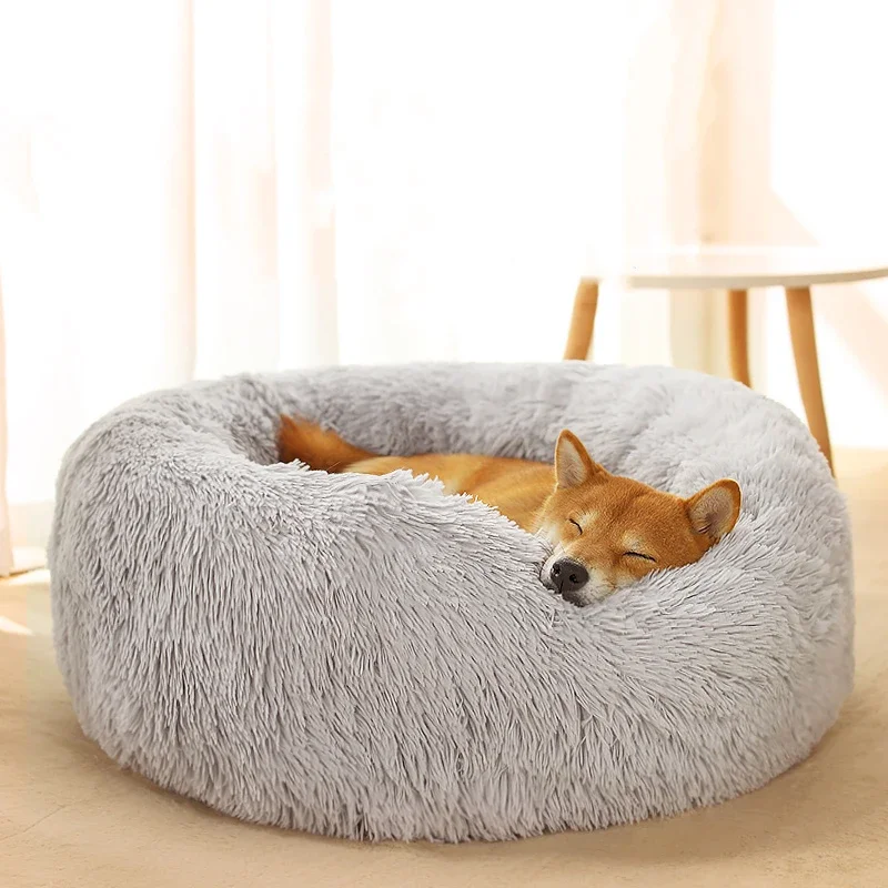 Long Plush Super Soft Dog Bed Pet Kennel Round Sleeping Bag Lounger Cat House Winter Warm Sofa Basket for Small Medium Large Dog