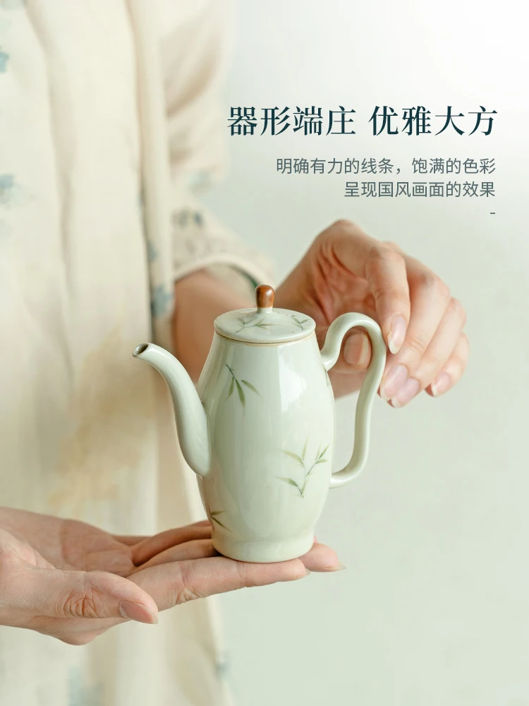 Ceramic Teapot Tea Cup Household Pure Hand Drawing Bamboo Making Device Kung Fu Set Filter Small Bubble Pot
