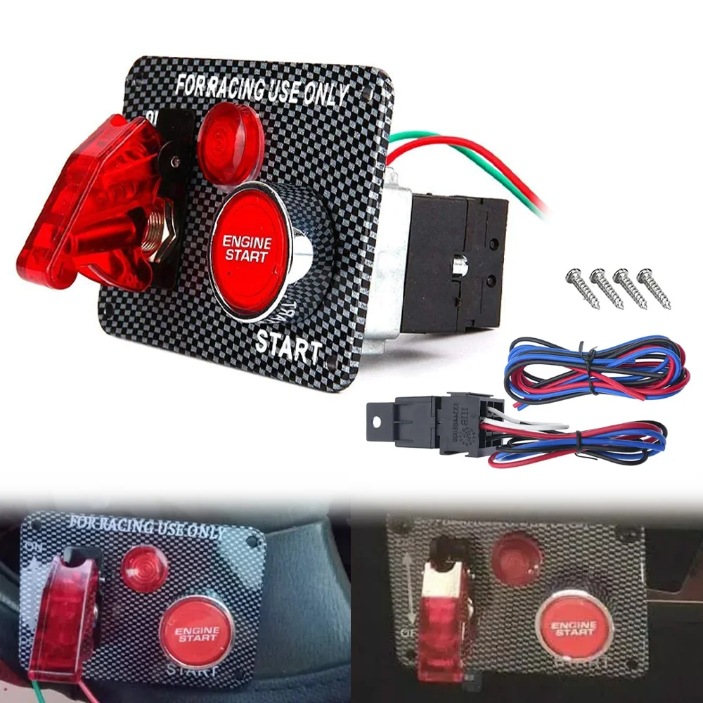 12V Racing Car Rocker Switch Panel Starter Light Toggle Ignition Engine Start Stop Push Button Set Kit LED Indicator Accessories