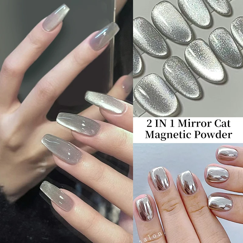 NICOLE DIARY 2 IN 1 Mirror Cat Magnetic Chrome Powder Bright Water Blue Moonlight Magnetic Glitter Pigments Rub Dust On Manicure