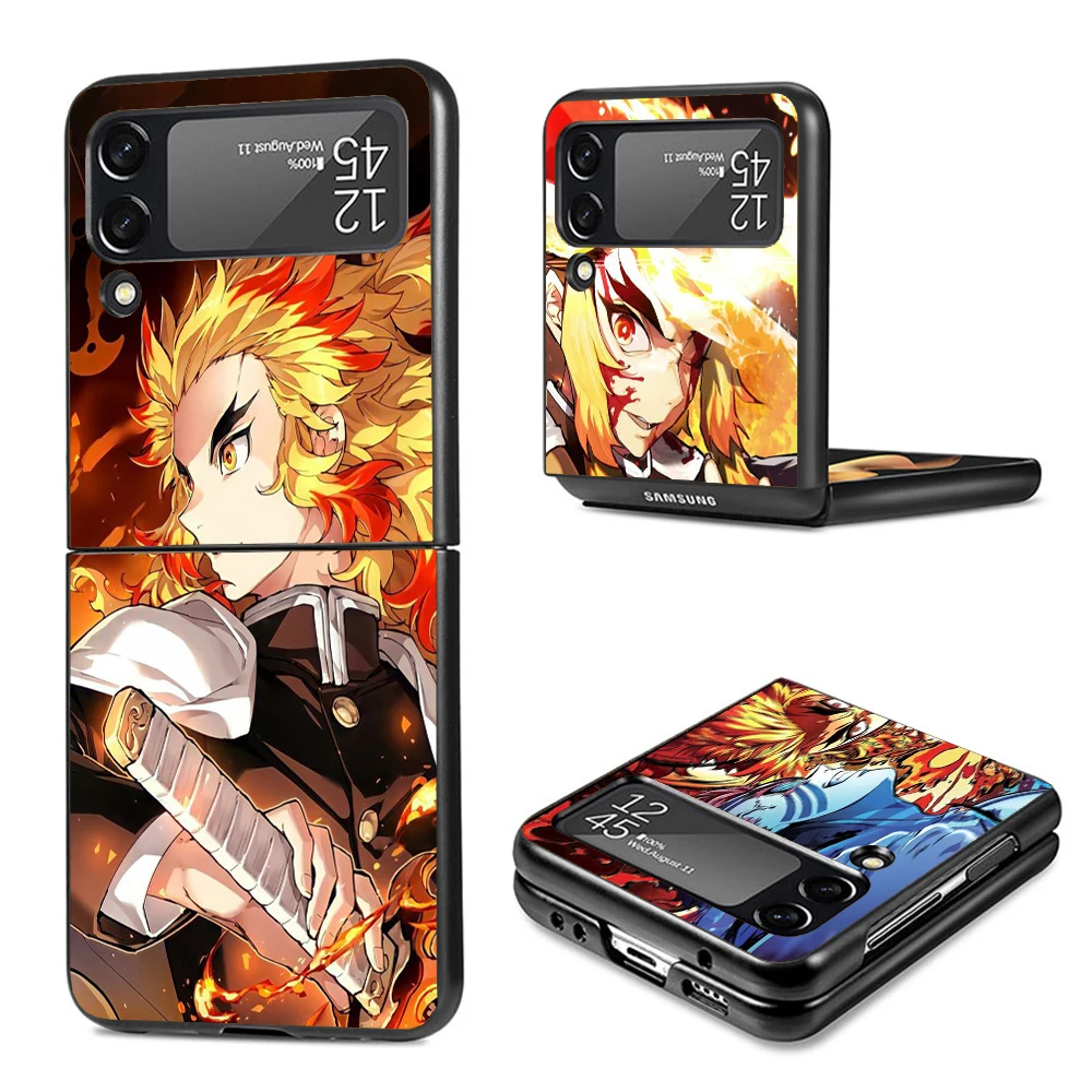 Demon Slayer Rengoku Kyoujurou Phone Case For Samsung Galaxy Z Flip3 Flip4 Flip5 Flip6 PC Shell For Z Flip 3 4 5 6 Hard Folding