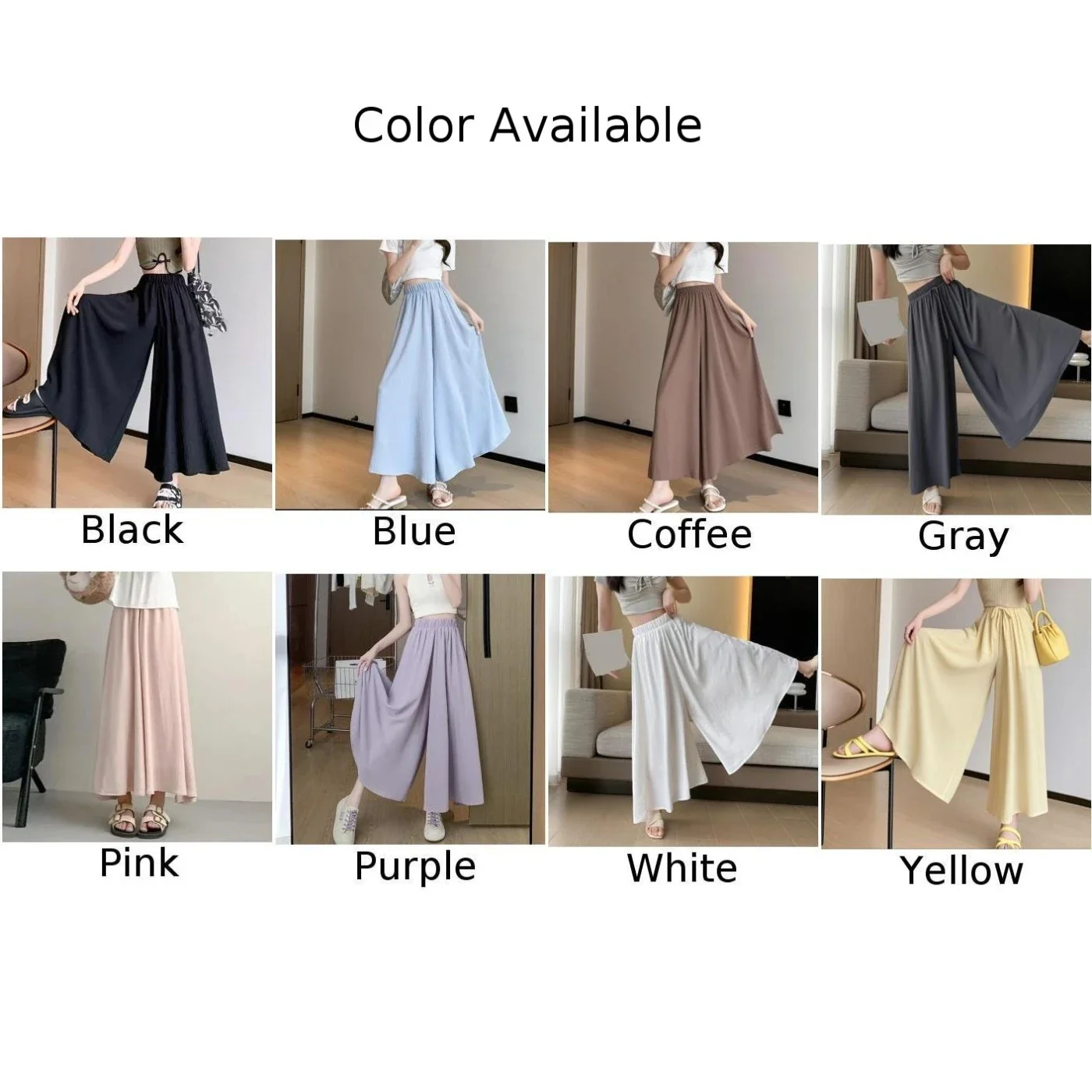 Casual Outings Ice Silk Trousers Elegant Drape Wide Leg Pants Comfortable Bottoms Leisure Style Pants Home And Club Wear