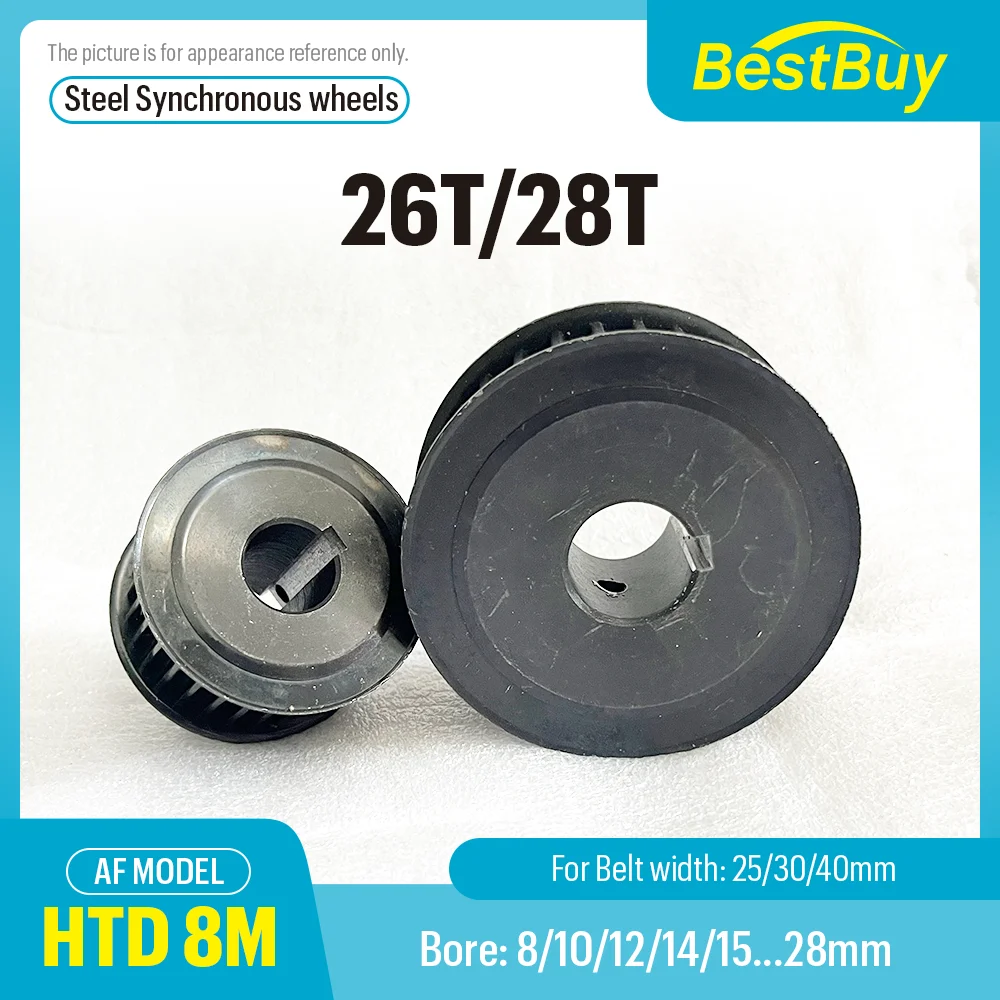 

26Teeth 28Teeth HTD 8M Steel Timing Pulley AF type HTD 8M 26T 28T Synchronous Wheel for Belt Width 25/30/40mm Bore 8-28mm