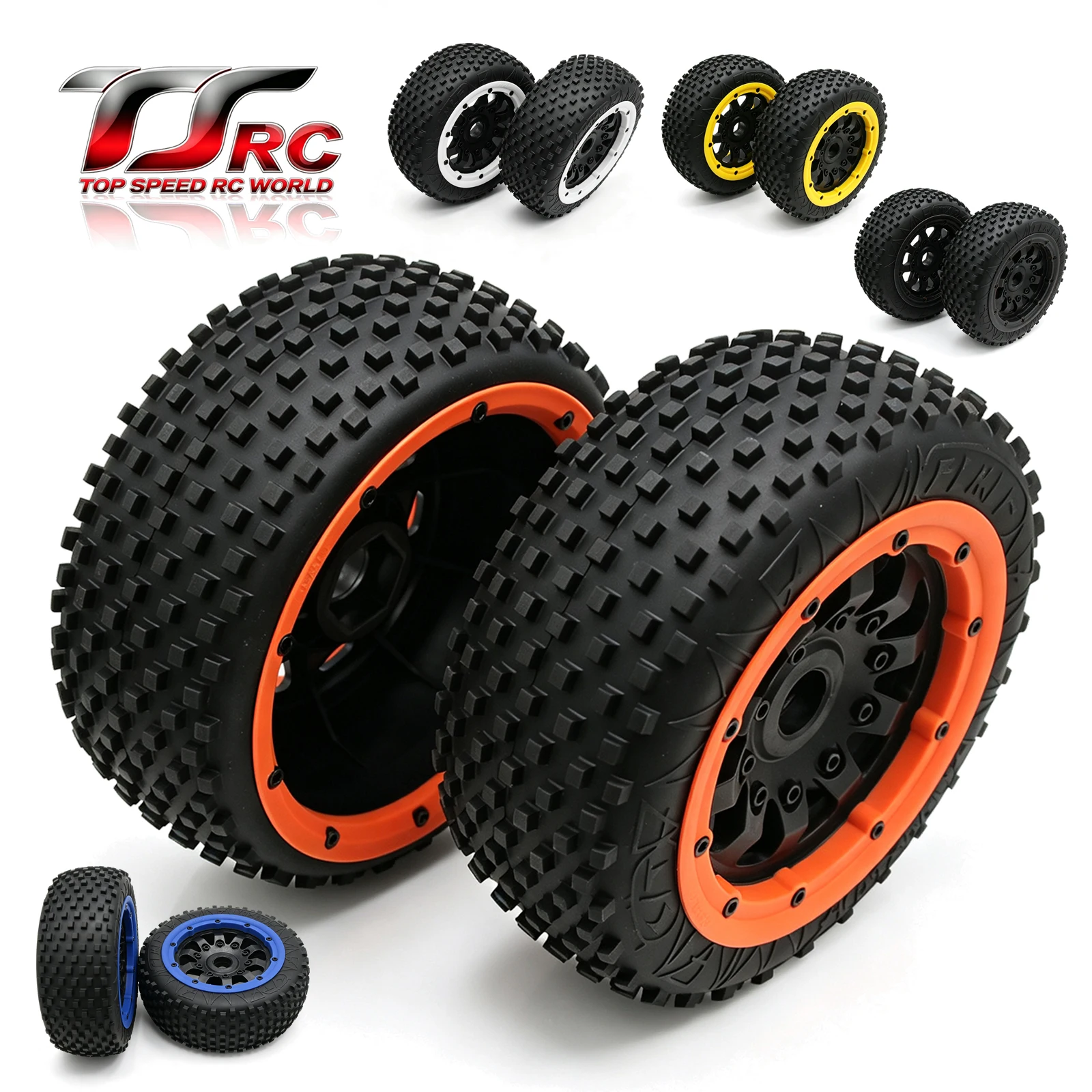 1/5 RC Upgraded Off-Road Beadlock Front Rear Tire Wheel Kit Square Block Tread for Losi 5ive T 1/5 Scale Buggy
