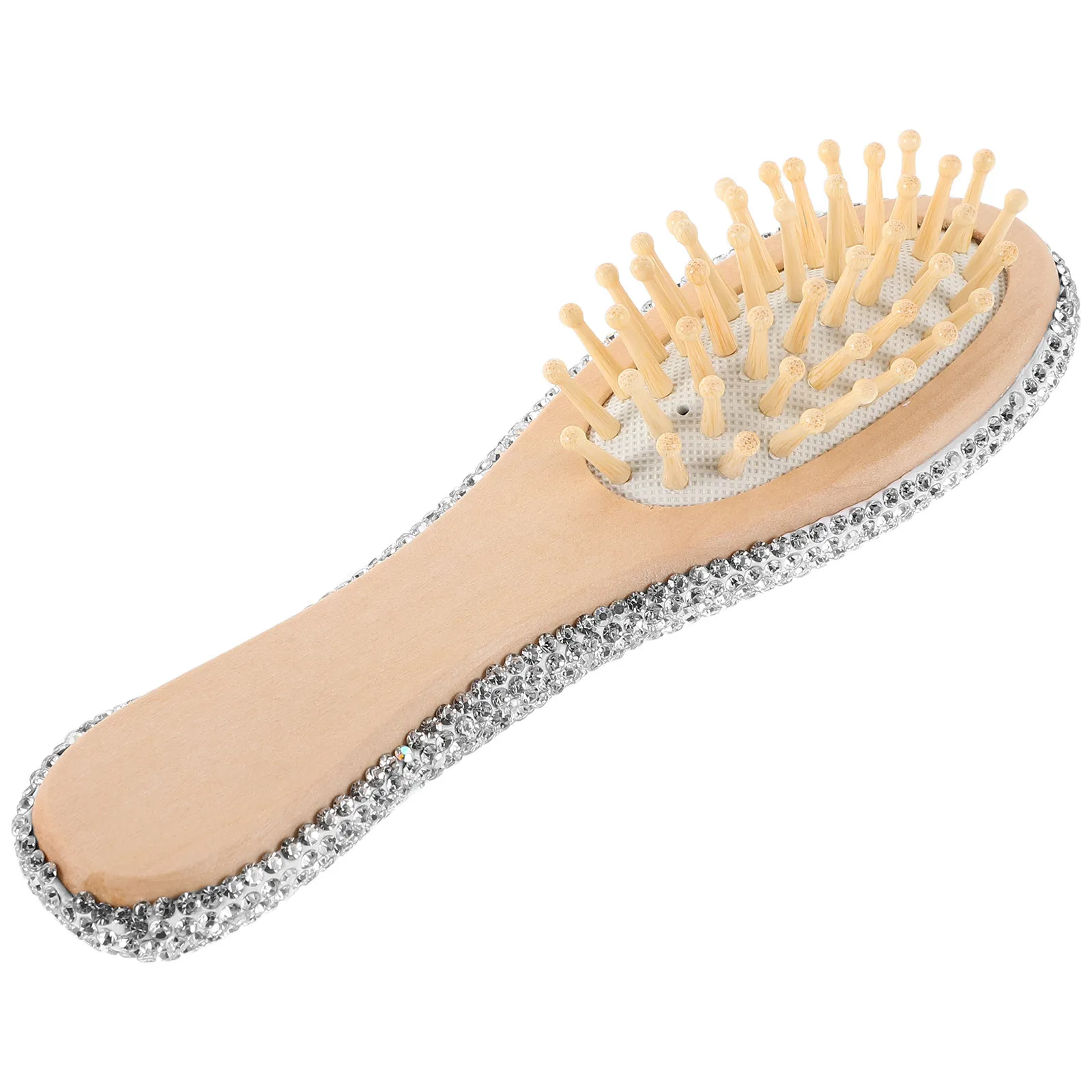 

Elegant Rhinestone Hair Comb with Massage Teeth Functionality Portable Wooden Scalp Brush for Daily Care Travel Convenient Updo