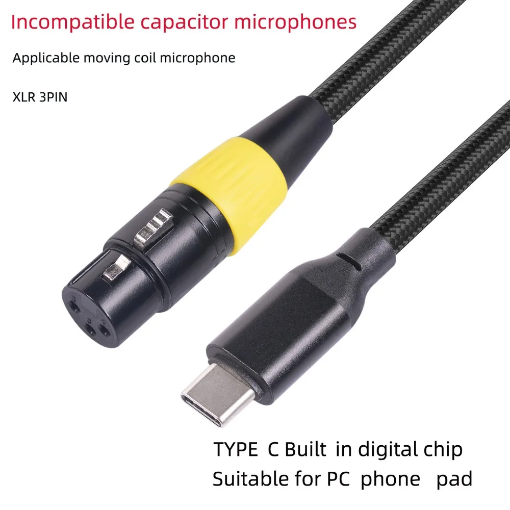 Link Converter Cable 3 Pin XLR XLR to USB C Cable Flexible USB C Microphone Cable Type C Male to XLR Female Cable For Phone